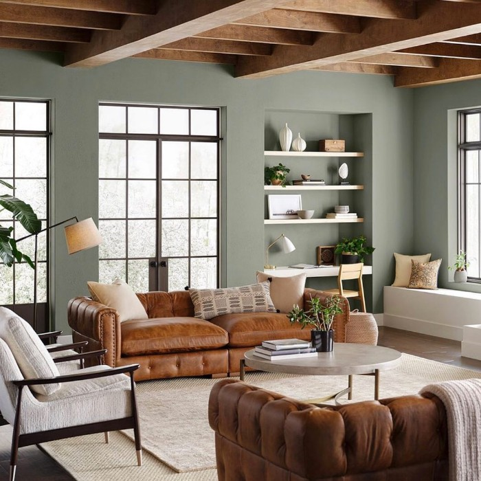 this gorgeous sage green paint pairs well with tan undertones and nature accents.